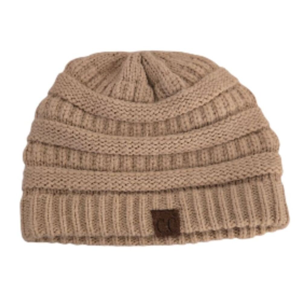 CC Ribbed Knitted Beanie Women OS Beige Tan